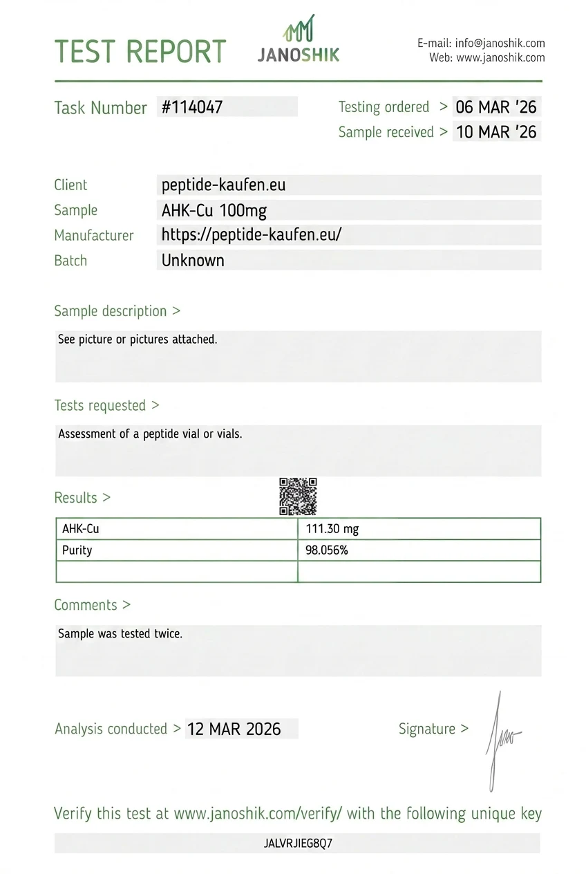 Janoshik-Analysezertifikat — AHK-Cu