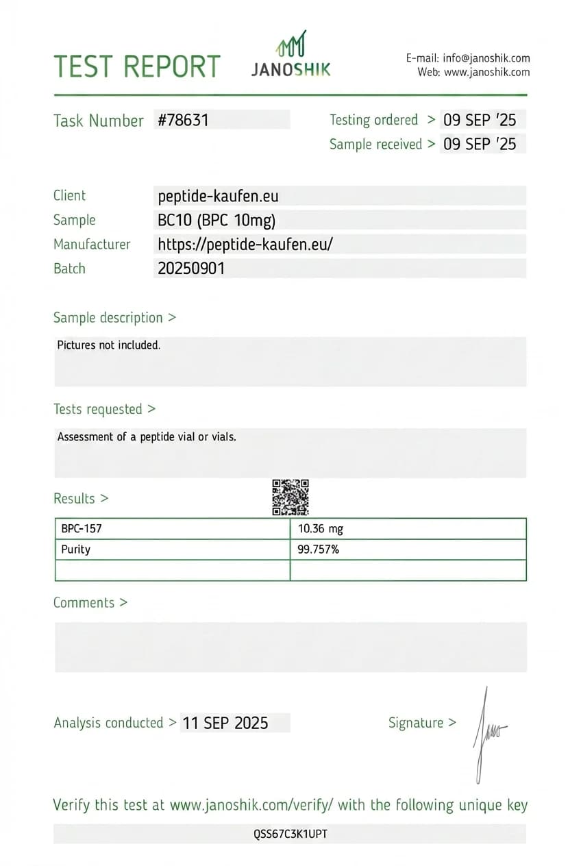 Janoshik-Analysezertifikat — BPC-157