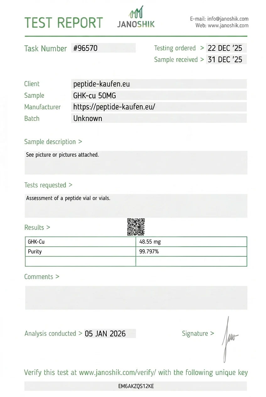 Janoshik-Analysezertifikat — GHK-Cu