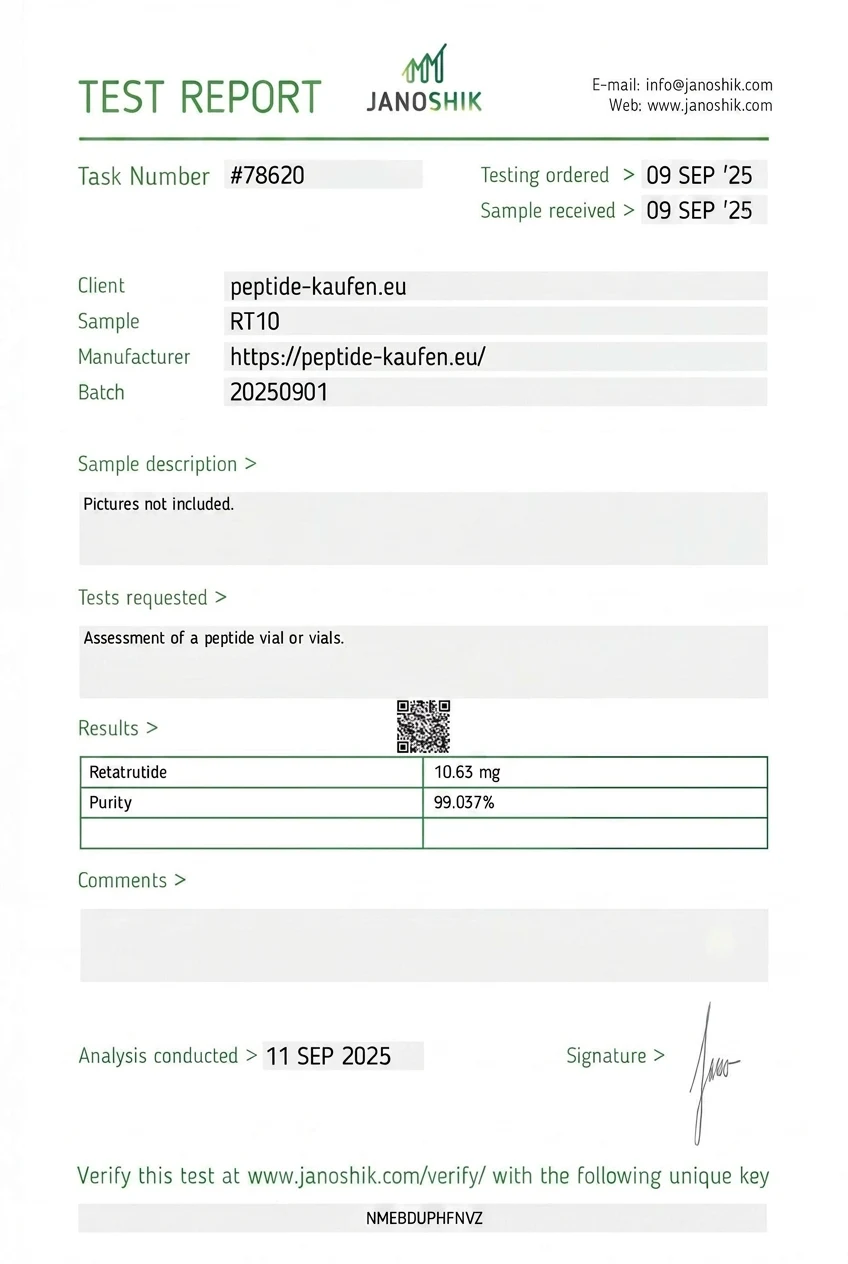 Janoshik-Analysezertifikat — Retatrutide