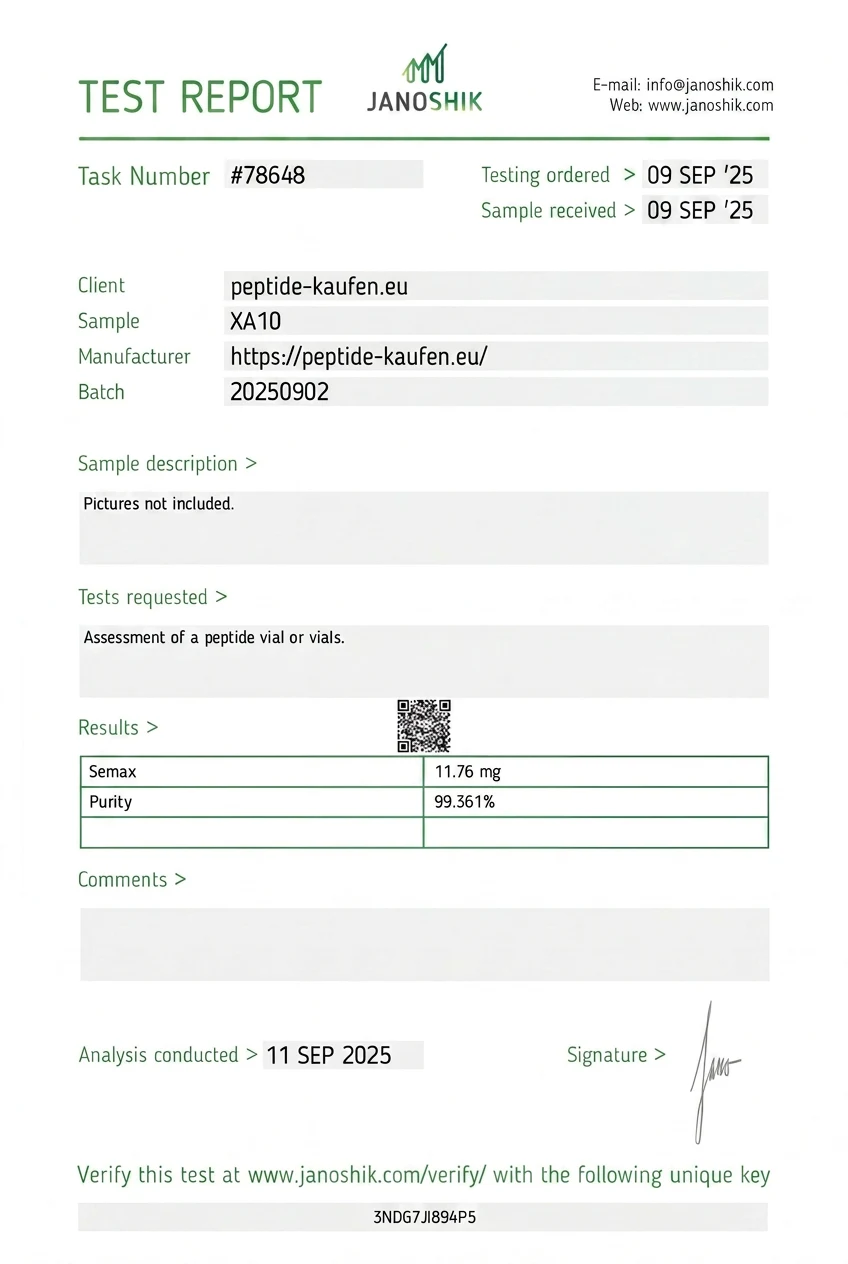 Analysezertifikat Semax — Janoshik